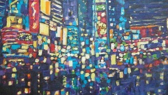 Jane Sandes, NYC - Lights III, Acrylic & Ink on Canvas, 21.5" x 31"