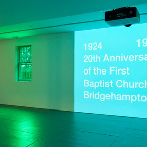 Tony Cokes, installation view, Dia Bridgehampton, New York, 2023. © Tony Cokes. Photo: Don Stahl. Courtesy of Dia:Bridgehampton