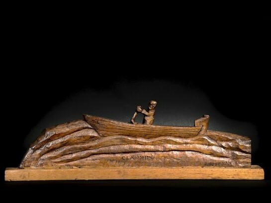 Albert Hoffman, Clamming, c. 1972, spruce, 8 x 26 x 2.5 inches (20.3 x 66 x 6.4 cm)