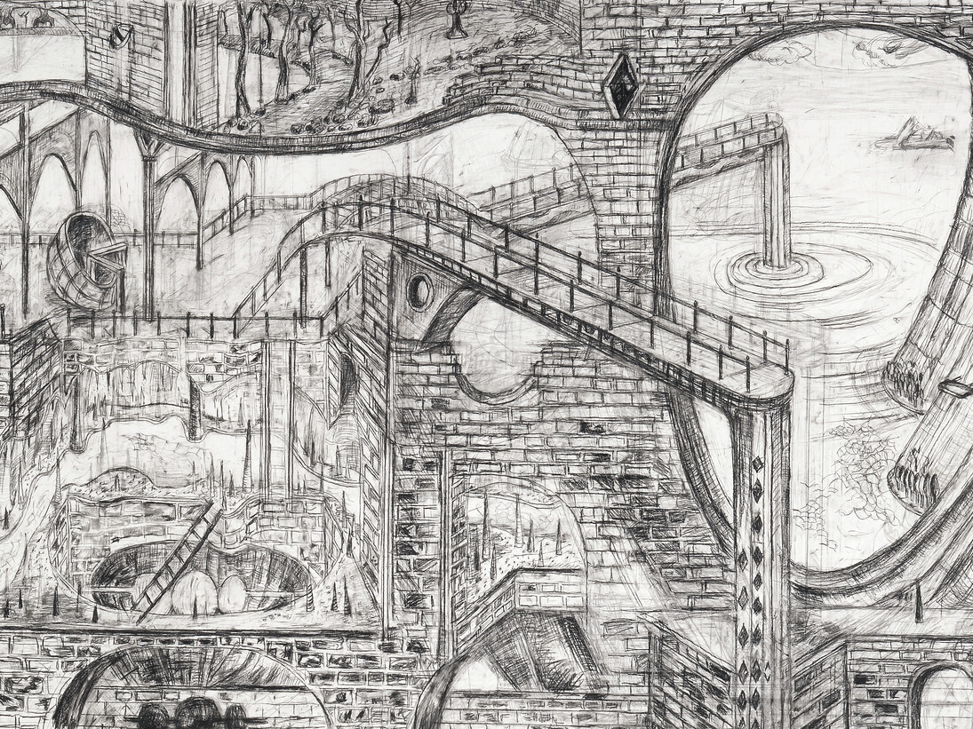 Au carrefour des vents, 2015
Pierre noire, fusain et graphite sur papier 114 x 210 cm. Detail 