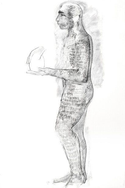 Girolamo Ciulla, 2017, "Cum uovo", carboncino e tempera su carta Arches, 100x150 cm