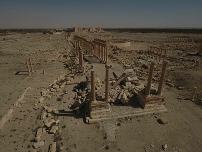 The Tetrapylon after it was targeted by ISIS at Palmyra in Syria