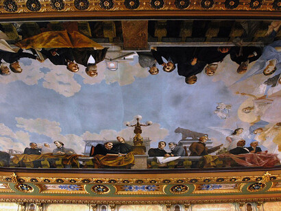 Parte del fresco pintado en el techo del Salón de Cabildos del Palacio del Ayuntamiento, Ciudad de México, por Félix Parra en 1893