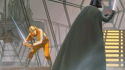 Ralph McQuarrie. Lucha entre Luke Skywalker y Darth Vader
