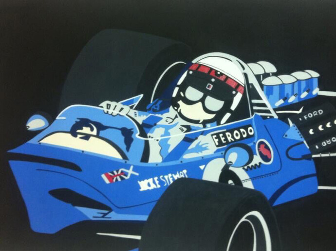 Fernando Ribeiro, Jackie Stewart, 2015
Técnica – acrílica s/ papel algodão
Dimensão -74cm X 74 cm