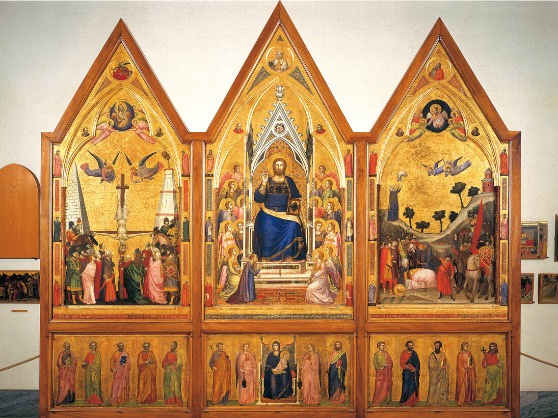 Giotto, Polittico Stefaneschi (recto, verso e dettaglio dal verso),
II decennio del Trecento,
Tempera su tavola,
Città del Vaticano, Musei Vaticani
© Governatorato dello Stato della Città del Vaticano - Direzione dei Musei,  tutti i diritti riservati
