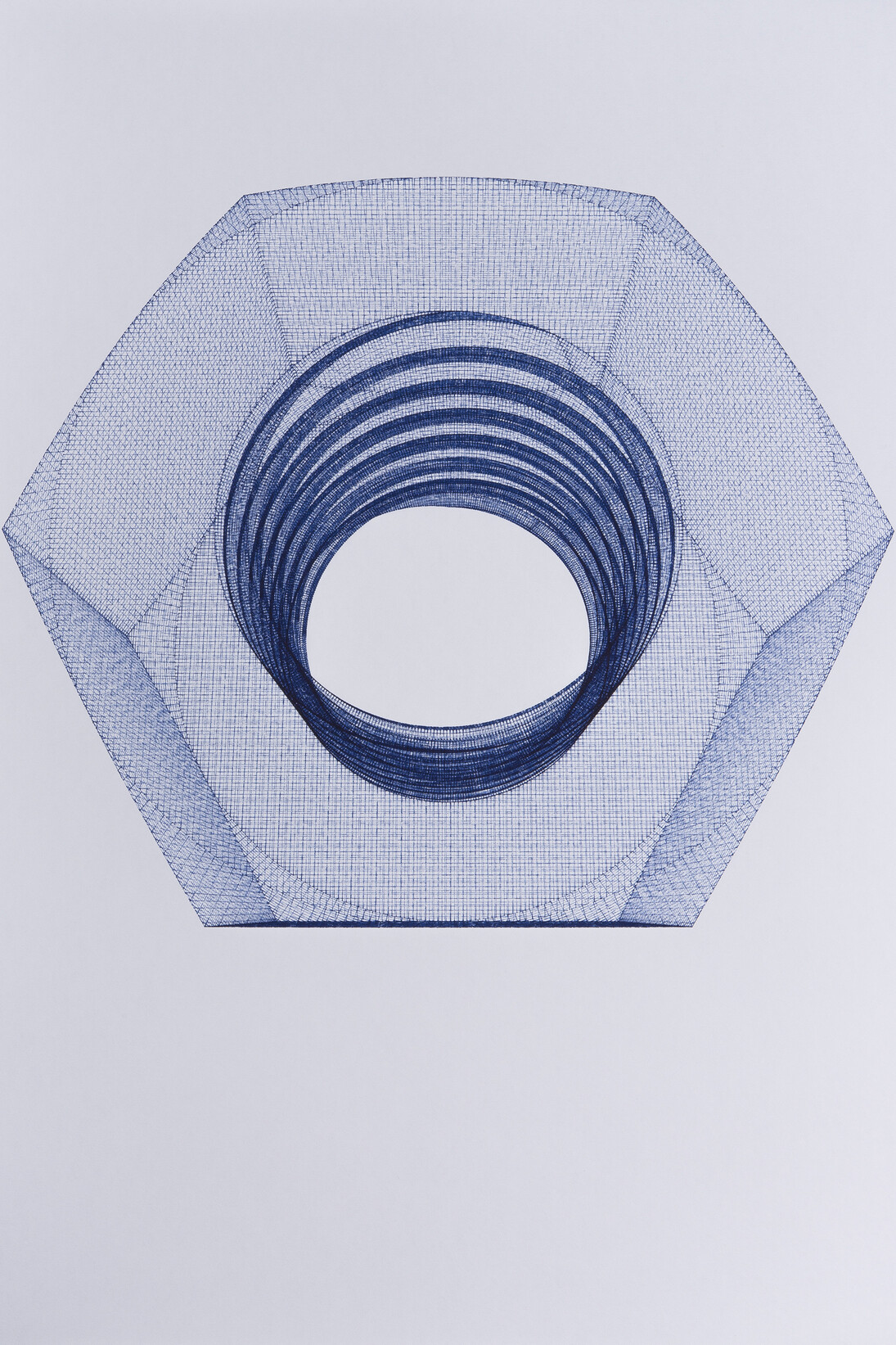 Michael DeLucia, Nut (monumental), 2014, Plotted drawing, ink on paper, 67,6 x 52,6 x 3 cm encadré (26 5/8 x 20 3/4 x 1 1/8 in.) framed, Courtesy Michael DeLucia & Galerie Nathalie Obadia Paris / Brussels © We Document Art
