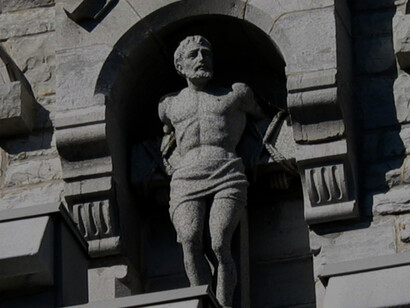 St. Dismas, Statue an der Fassade der Kirche des guten Diebes, Church of Good Thief, Ontario