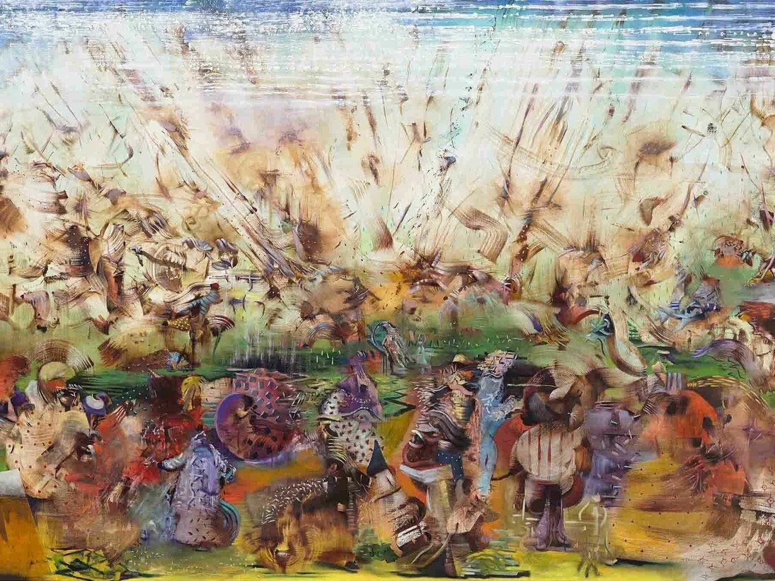 Ali Banisadr, Incubator, 2014, Oil on linen 208.3 x 304.8 cm / (82 x 120 in), Image courtesy of the artist and Blain|Southern © the artist, Photo: Jeffrey Sturges, 2014