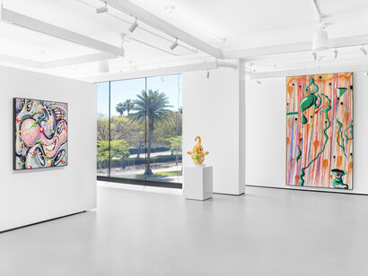 Kenny Scharf, Look both ways, exhibition view. Courtesy of Ross + Kramer Gallery