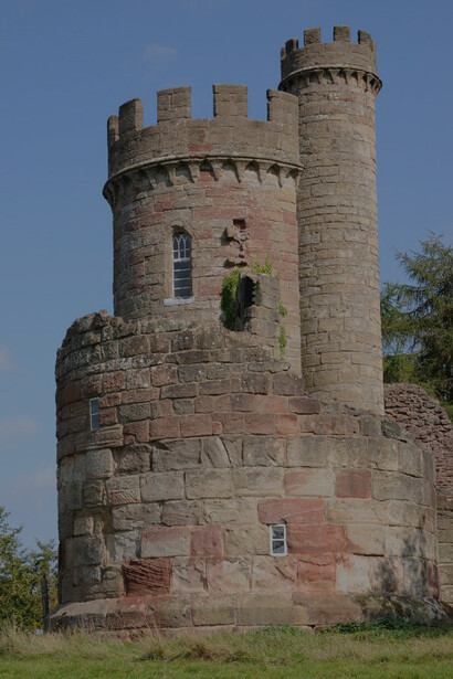 The folly castle in the park of Hagley Hall is a Grade II* listed building and the largest building in Hagley Park, UK