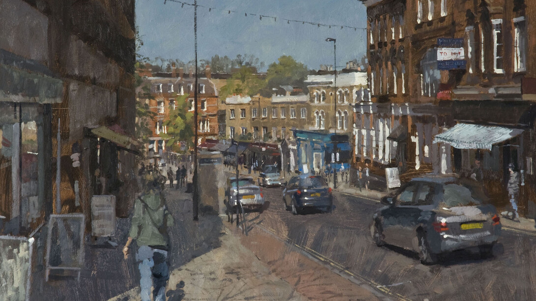 Benjamin Hope, Blackheath from Lee Road. Oil on Board, 2017, 50 x 40 cm. Courtesy of Gallery Different