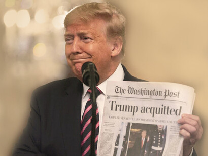 El expresidente Donald Trump en una conferencia de prensa tras haber sido absuelto por segunda ocasión