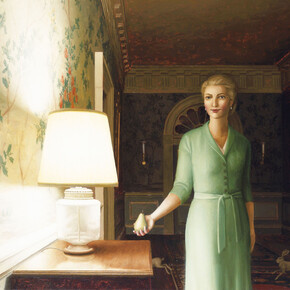 Harry Steen, Girl with pear, oil on canvas, 36 x 40 inches