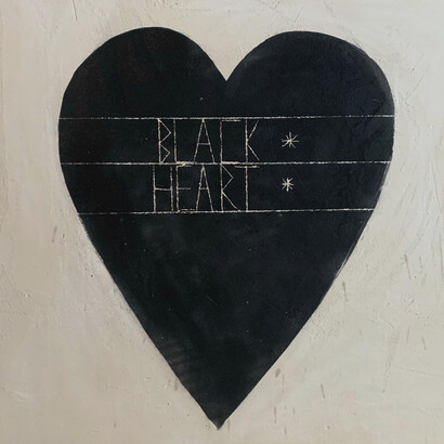 Black heart, painting, calce e vernice su legno, 100x100