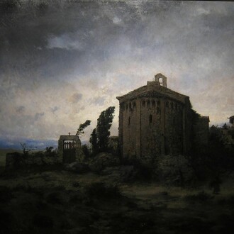 Modest Urgell, (1839-1919), _Cemetery and church_, (Cementerio e iglesia), c. 1880, oil on canvas, 147 x 241 cm. Courtesy of Colnaghi, Artur Ramon Art and Sala Parés