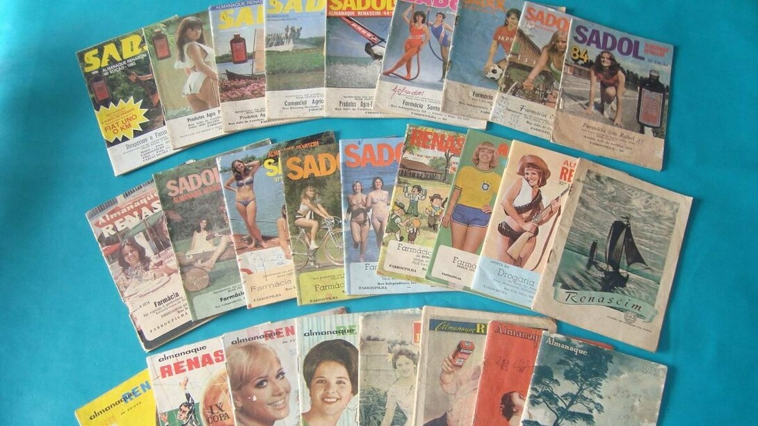 Almanaques de farmácia. Os almanaques de farmácia como o caminho da saúde, o almanaque do biotônico, o informe anual, guia prático da saúde, a saúde da mulher entre outros, trouxeram antes da internet o mundo da vida cotidiana com informes sobre utilidades, uso da terra, cartas enigmáticas, calendário, palavras cruzadas, histórias, provérbios, charadas, piadas, curiosidades, entretenimentos, pensamentos, farmácia do lar, dicas para lavoura e agricultura, dicas para a pele, e vários informes com propagandas e ilustrações indicando um novo tempo para velhos costumes