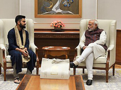 The Captain of the Indian Cricket Team, Virat Kohli, and renowned actor Anushka Sharma meet with Prime Minister Shri Narendra Modi in New Delhi on December 20, 2017