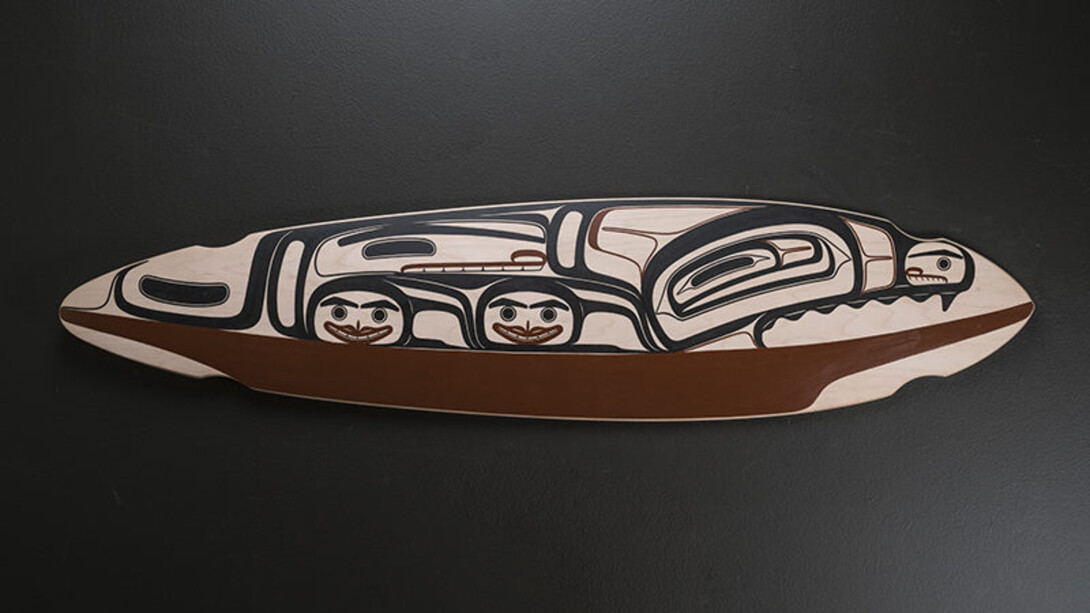 Clifton Guthrie, A Journey’s Transition – skateboard longboard, 44x10x5 inches. Courtesy of Stonington Gallery
