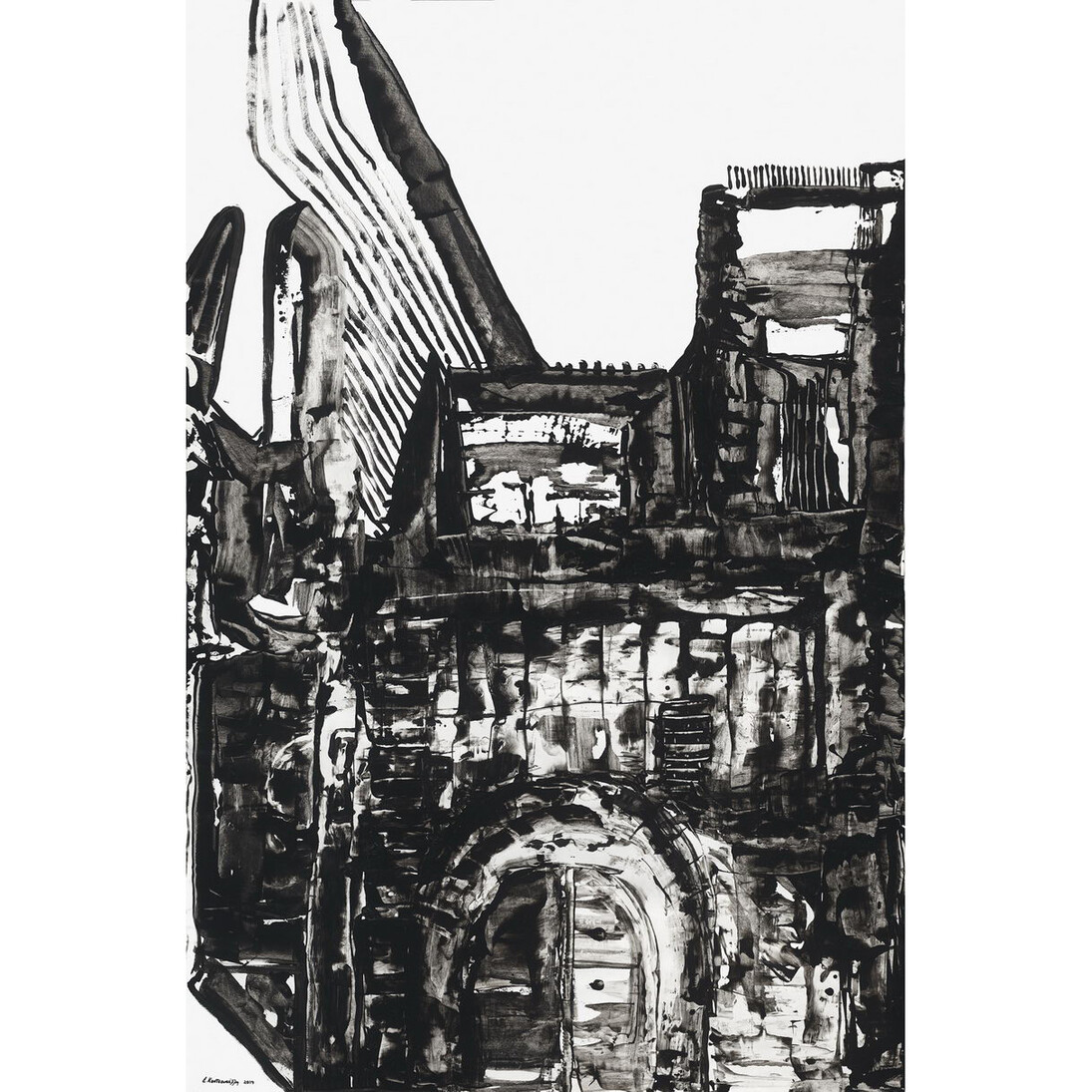 Elli Koutsoukelli, Untitled, 2014, Indian ink on paper, 150 x 100 cm