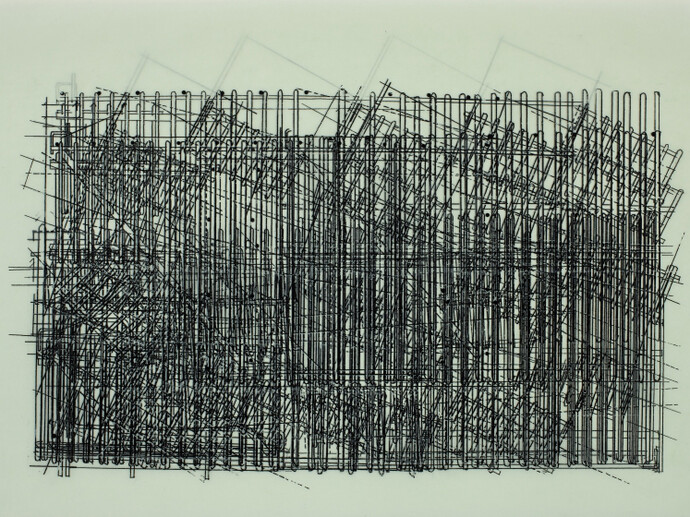 Julie Merriman, Revisions V, 2013, typewriter
carbon film on paper and translucent paper, 35 x
50cm. Detail