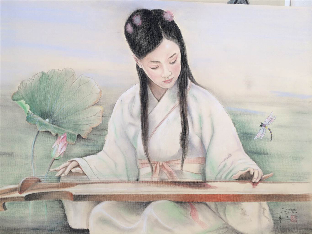 Dominique Riviere, The Lotus Pond, Pastel on Paper, 27" x 39"