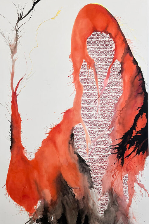 Sherin Guirguis, Untitled (As Fire), detail, 2023. Mixed media on hand-cut paper, 72 x 40 in. Courtesy of Luis De Jesus Gallery