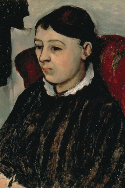 Paul Cézanne, Mrs. Cézanne in striped dress, 1883-85. Courtesy of Yokohama Museum of Art