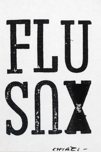 Giuseppe Chiari, Fluxus, 1990. Technique mixte sur papier entoilé, cm 42 x 30 / in 16.5 x 11.8. Courtesy Tornabuoni Art