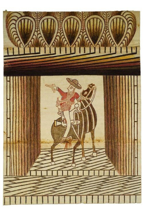 Martin Ramirez, Untitled (Caballero in Red Shirt No. 2), c. 1950-55, Graphite, tempera and crayon on paper, 34 x 23 in; 86.4 x 58.4 cm