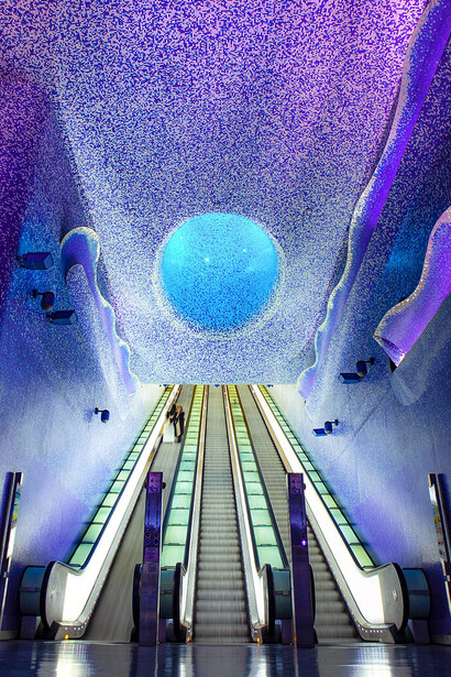 The mezzanine of Toledo Station showcases a stunning architectural installation designed by Óscar Tusquets Blanca, Naples, Italy