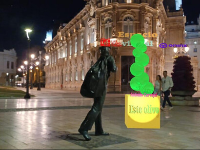 Posibilidades de la realidad aumentada: figura de poema en las calles de Cartagena, España