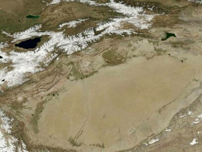 Satellite image of Tarim Basin, Xinjiang, China
