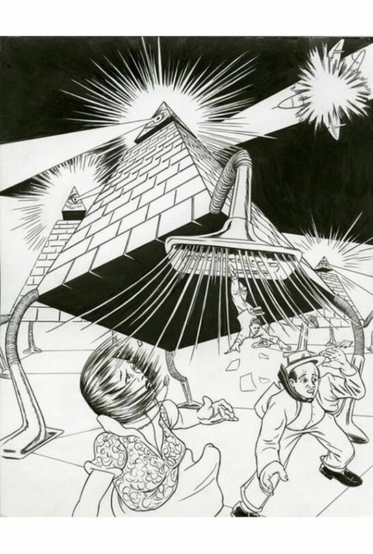 Jim Shaw, Splash page 1, 2011, Ink on paper, 14 x 11 in (35.56 x 27.94 cm)