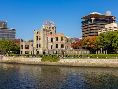 A view of the Hiroshima Atomic Bomb Dome overlooking the Aioi River in Japan