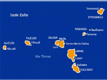 Las Islas Eolias, en el mapa