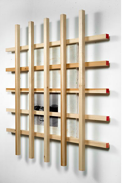 Ken Weathersby, Alternate view: “220 (tns),” 2014, Acrylic on canvas, collage, wood, 36 x 36 inches