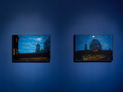 David Hockney, The moon room, exhibition view. Courtesy of Pace Gallery
