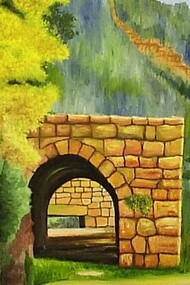 Painting titled "Old House Ruin, Wadi Qadisha, Lebanese Valley" by George Matta