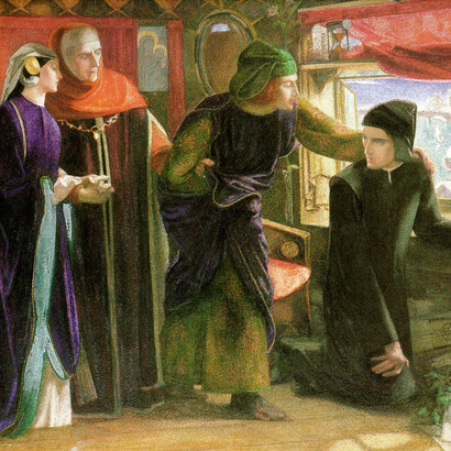 Dante Gabriel Rossetti; El primer aniversario de la muerte de Beatriz, 1853, Ashmolean Museum, Reino Unido (detalle)