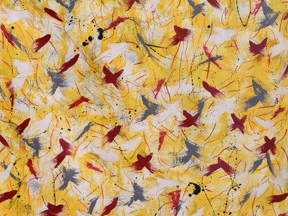 Caleen Ladki, Embracing Uncertainty 1 (close-up), 2023, mixed media on canvas, 210x165 cm. Courtesy the artist and Artbooth Gallery, Abu Dhabi

