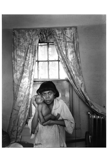 Bruce Davidson, East 100th Street, New York, 1966, gelatin silver print; printed later, 20x16 inches, signed in ink on label affixed to print verso, © Bruce Davidson / Magnum Photos. Courtesy Howard Greenberg Gallery, New York