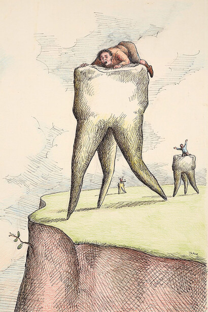 Roland Topor, illustrazione. È qui che il lettore deve arrestarsi, sul margine del baratro che si spalanca oltre le attitudini dei sensi, al di là dei significati convenzionali e della quotidianità