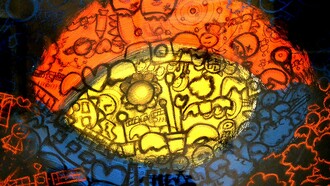 O início de tudo - 50x70 cm - tinta à base de água, carvão de salgueiro e caneta sobre papel gofrado