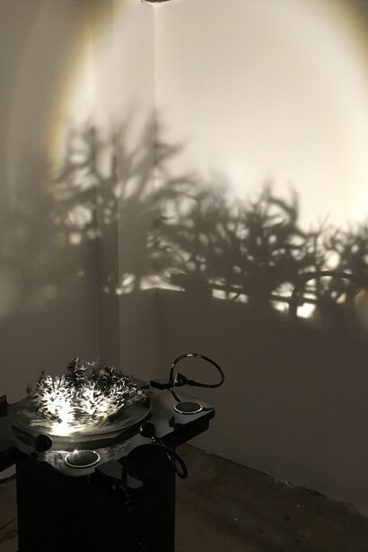 Kensuke Koike, Dark is the Night, 2017, lamps, turntable, vinyl, variable measures