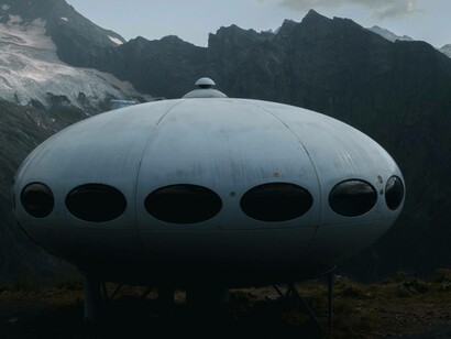 A UFO shaped hotel pod