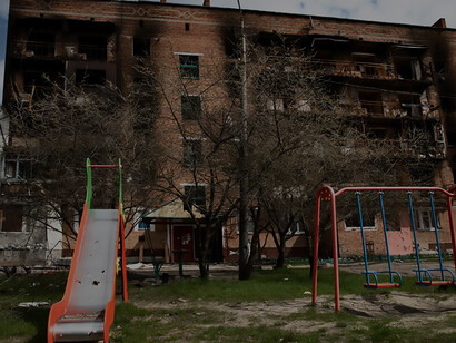 Demolished building Russian's war in Ukraine