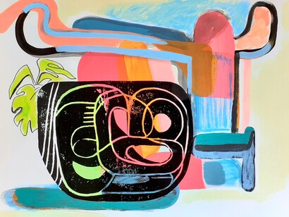 Stretching and settled dark mind lump. 35cmx 27cm. Acrylic and ink on paper. By Jane Dinmore