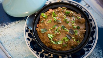 Moroccan bissara at a local restaurant in Fez, Morocco 