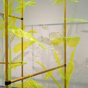 Thomas Glassford, Afterglow, 2010, Sicardi Gallery installation view, 2014. Anodized aluminum, acrylic, concrete, polyvinyl tubing, water and dye, dimensions variable. Photography credit: Logan Sebastian Beck.